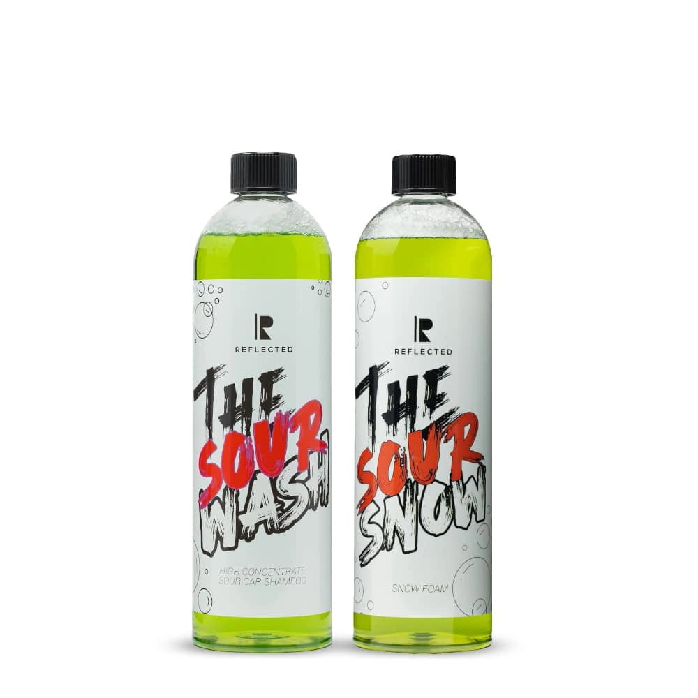 REFLECTED Double SOUR Bundle – Kombination aus SOUR Snow Vorreinigungsschaum und SOUR Wash Autoshampoo zur intensiven Reinigung, Reaktivierung von Beschichtungen und Vermeidung von Wasserflecken.