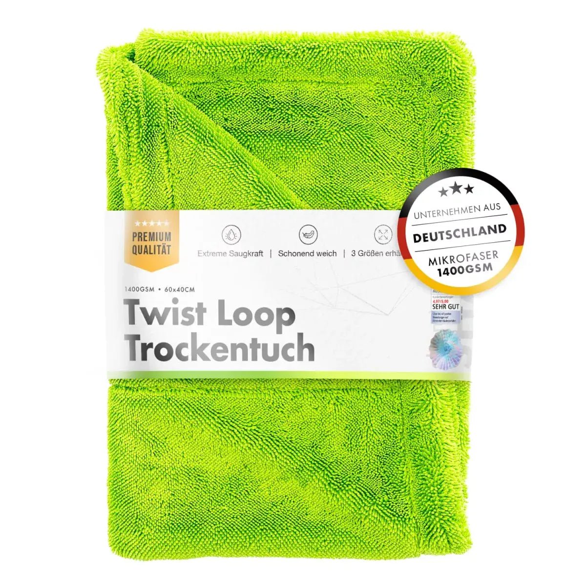 chemicalworkz Shark Twisted Loop Towel Trockentuch 1400GSM 80x50cm – hochsaugfähiges Mikrofasertuch für streifenfreie Fahrzeugtrocknung