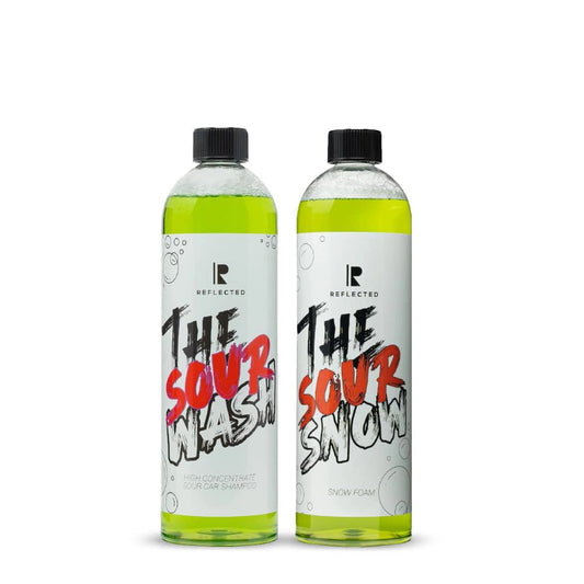 REFLECTED Double SOUR Bundle – Kombination aus SOUR Snow Vorreinigungsschaum und SOUR Wash Autoshampoo zur intensiven Reinigung, Reaktivierung von Beschichtungen und Vermeidung von Wasserflecken.